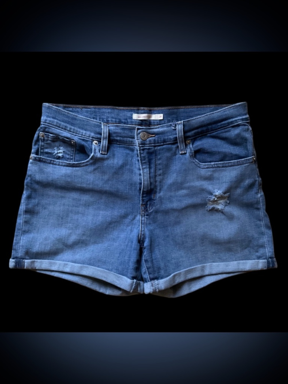 Levi's Medium Blue Distressed Denim Shorts